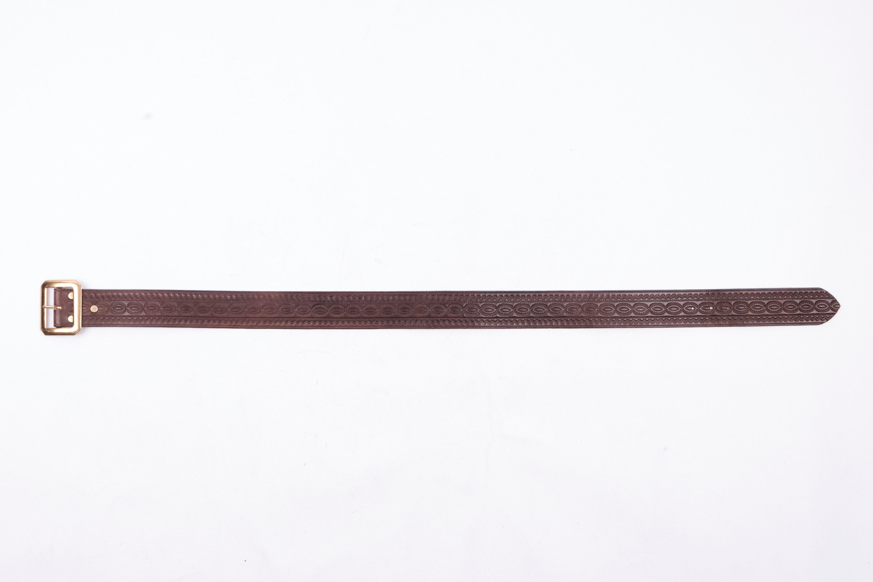 Codina Leather - NOS Vintage Brass Buckle Embossed Belt Brown