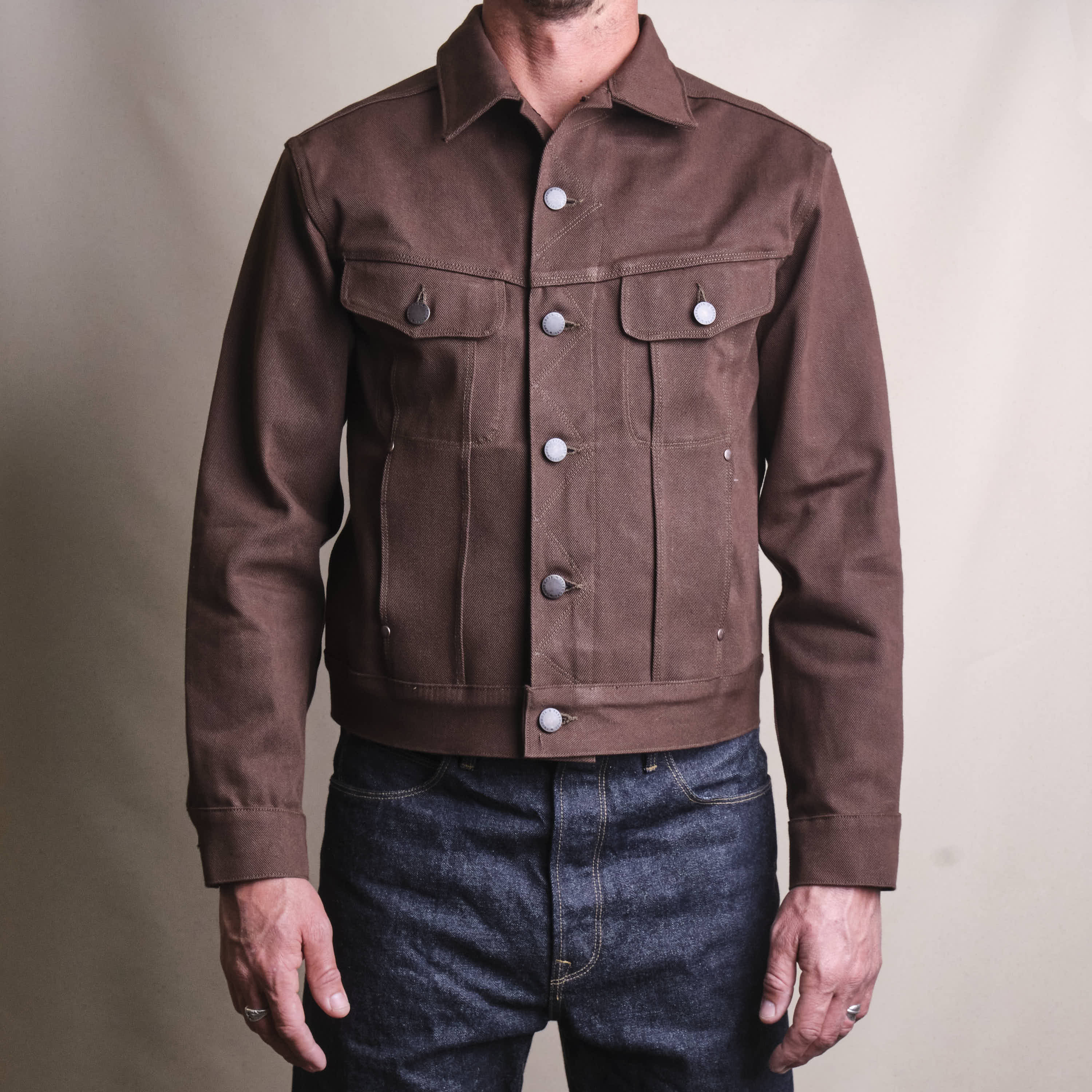 High Low 15 Ounce Dark Brown Denim Jacket