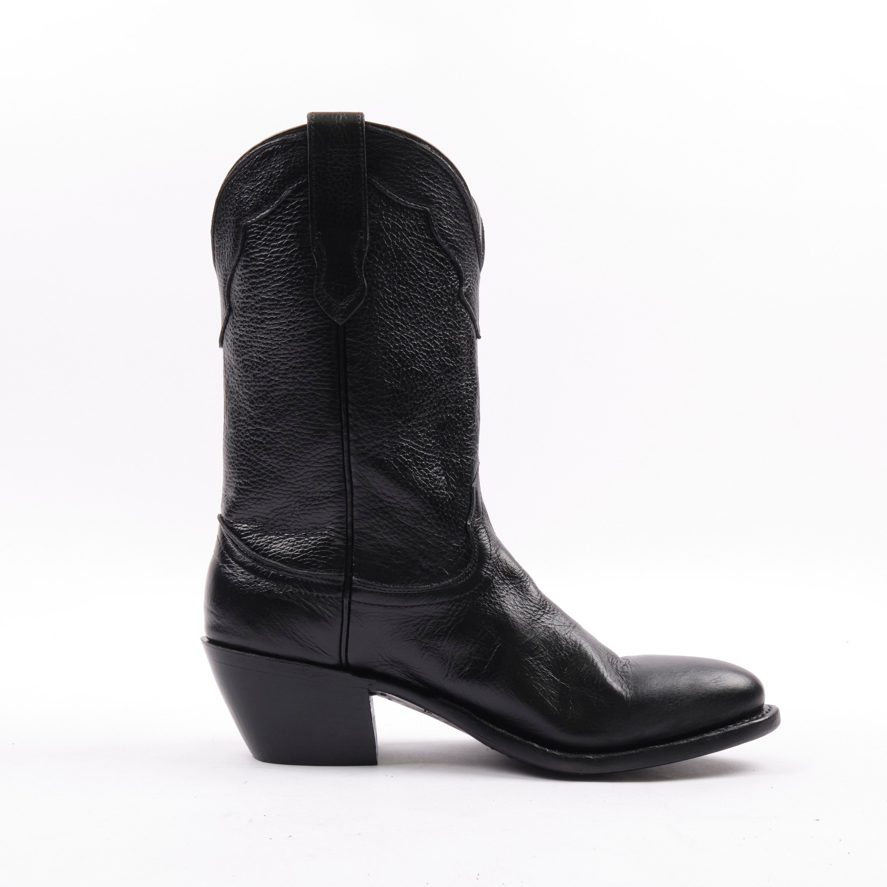 Freenote Cloth x Fenoglio Boot Co. - Black Deerskin Cowboy Boot