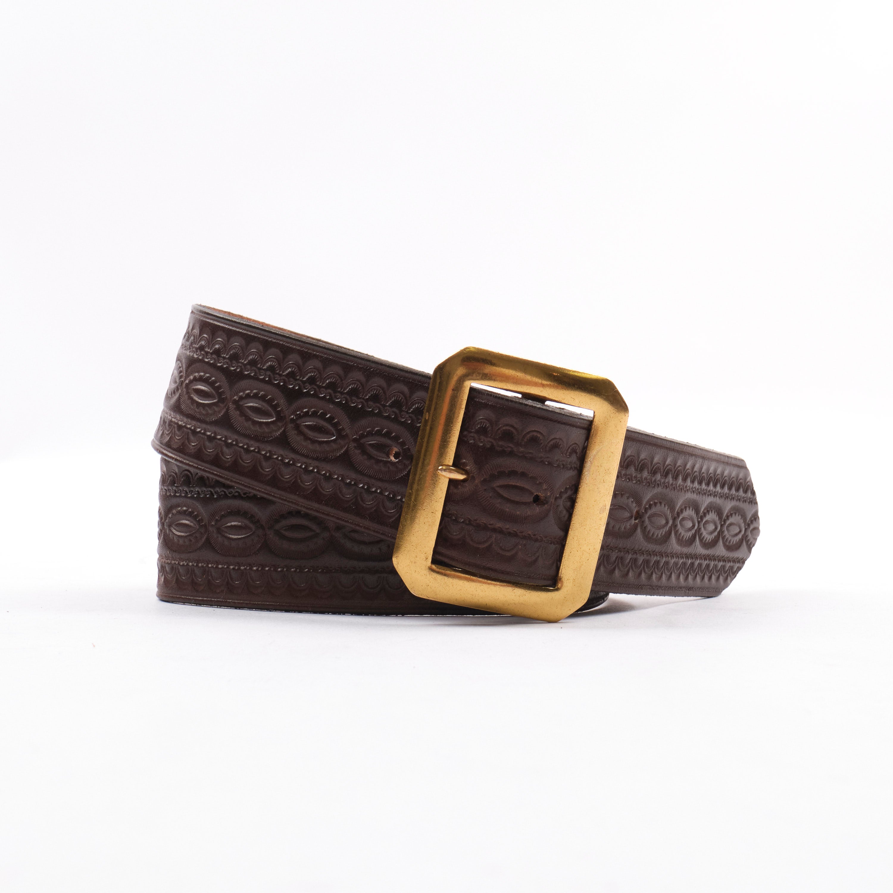 Codina Leather - NOS Vintage Brass Buckle Embossed Belt Brown