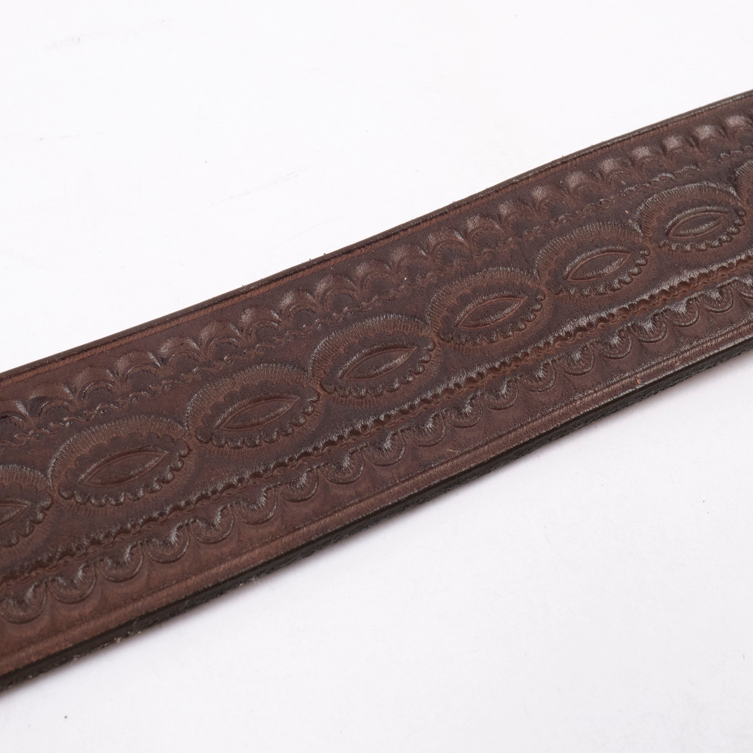 Codina Leather - NOS Vintage Brass Buckle Embossed Belt Brown