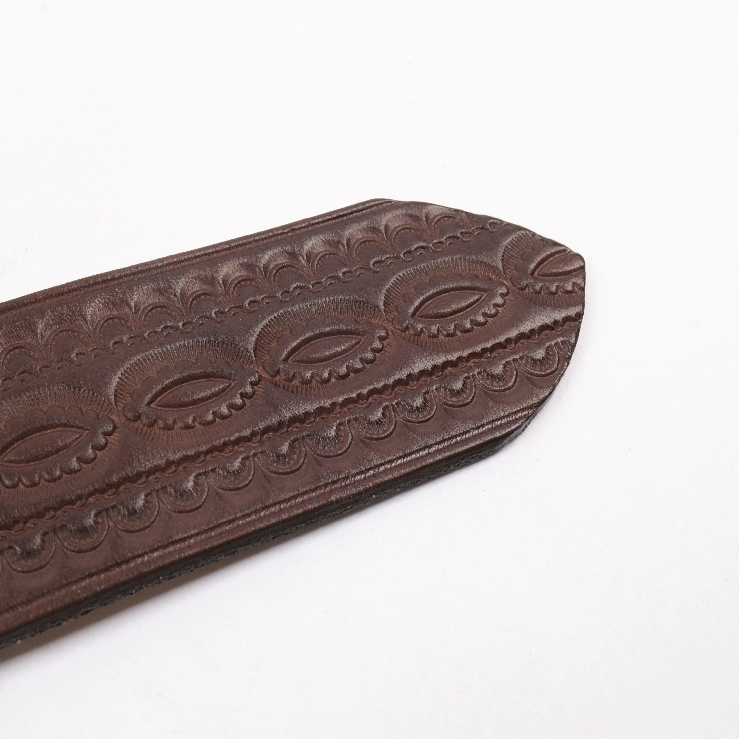 Codina Leather - NOS Vintage Brass Buckle Embossed Belt Brown