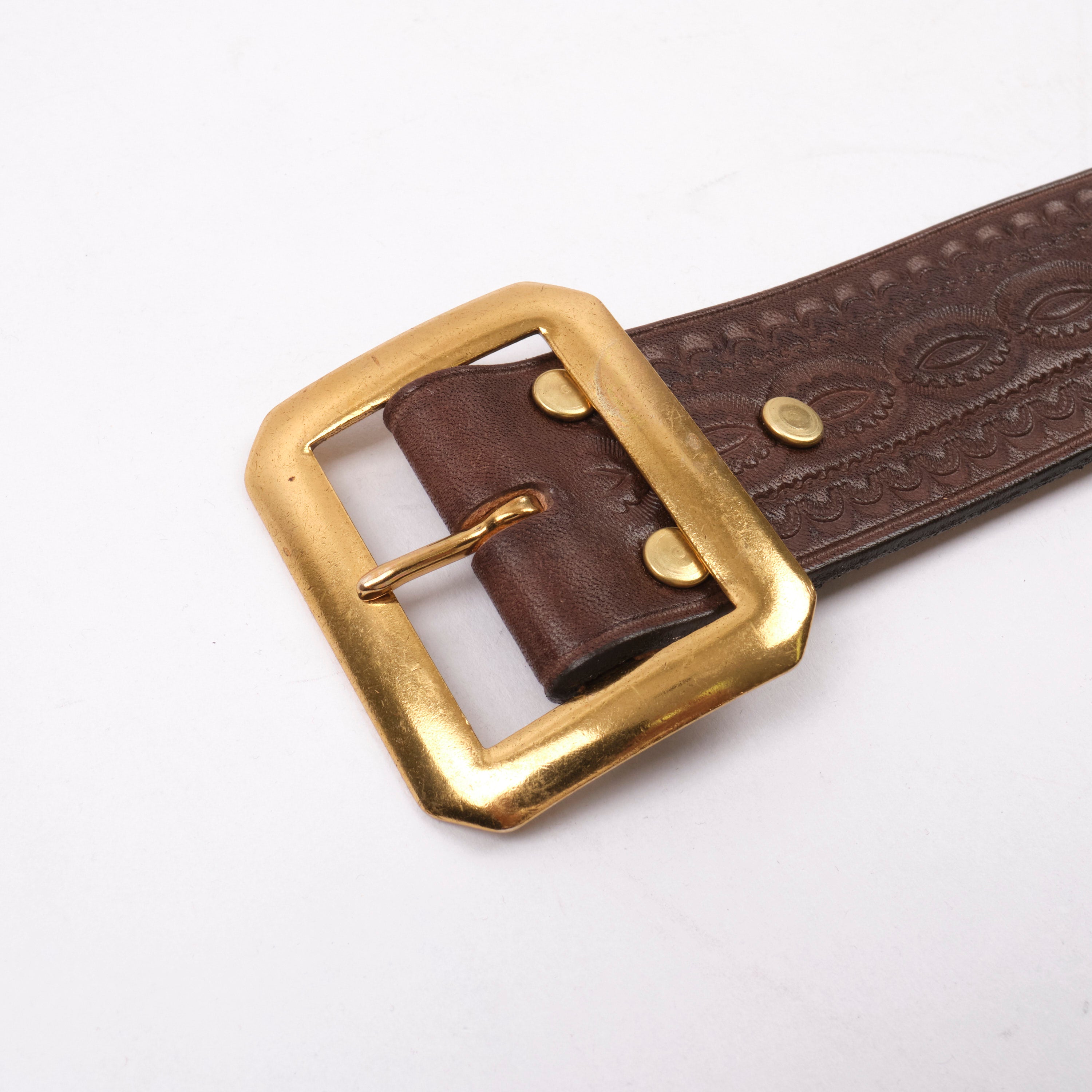 Codina Leather - NOS Vintage Brass Buckle Embossed Belt Brown