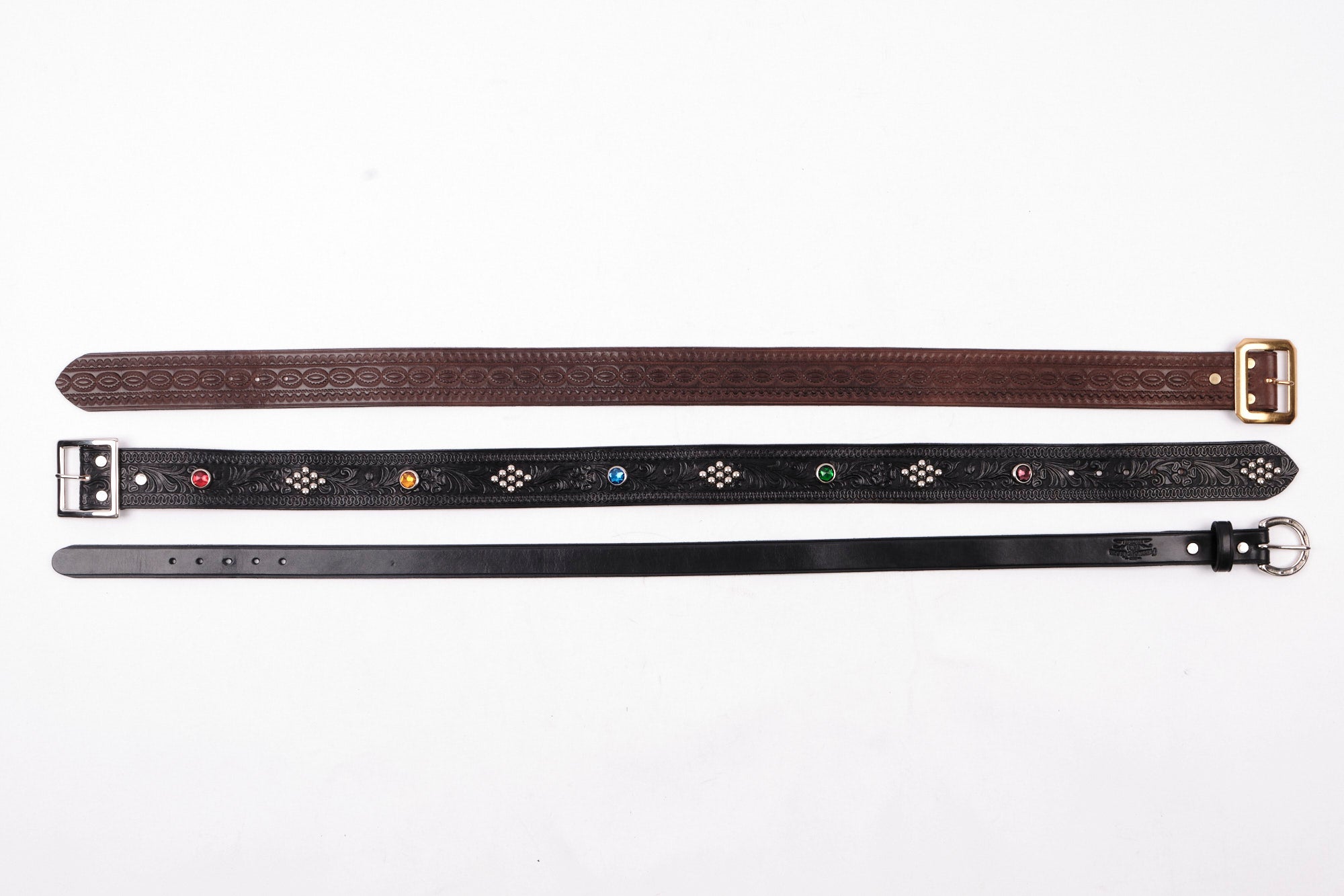 Codina Leather - NOS Vintage Brass Buckle Embossed Belt Brown