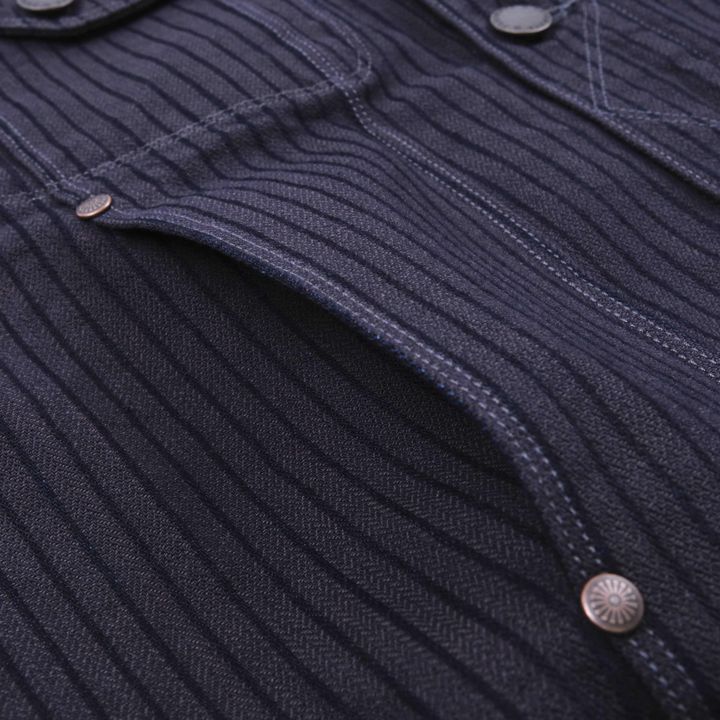 High Low Indigo Herringbone Dobby Jacket