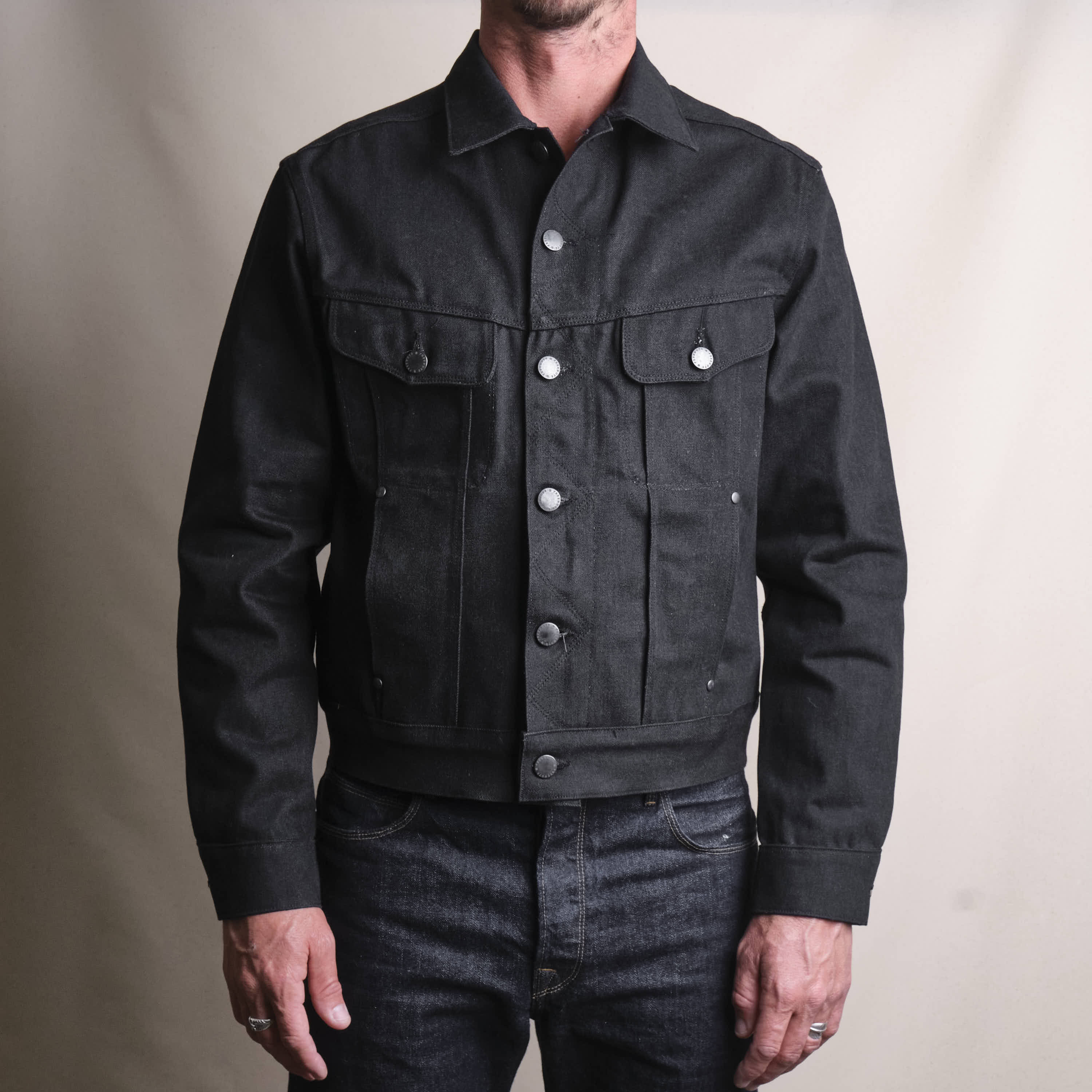 High Low 14.25 Ounce Black Grey Denim Jacket