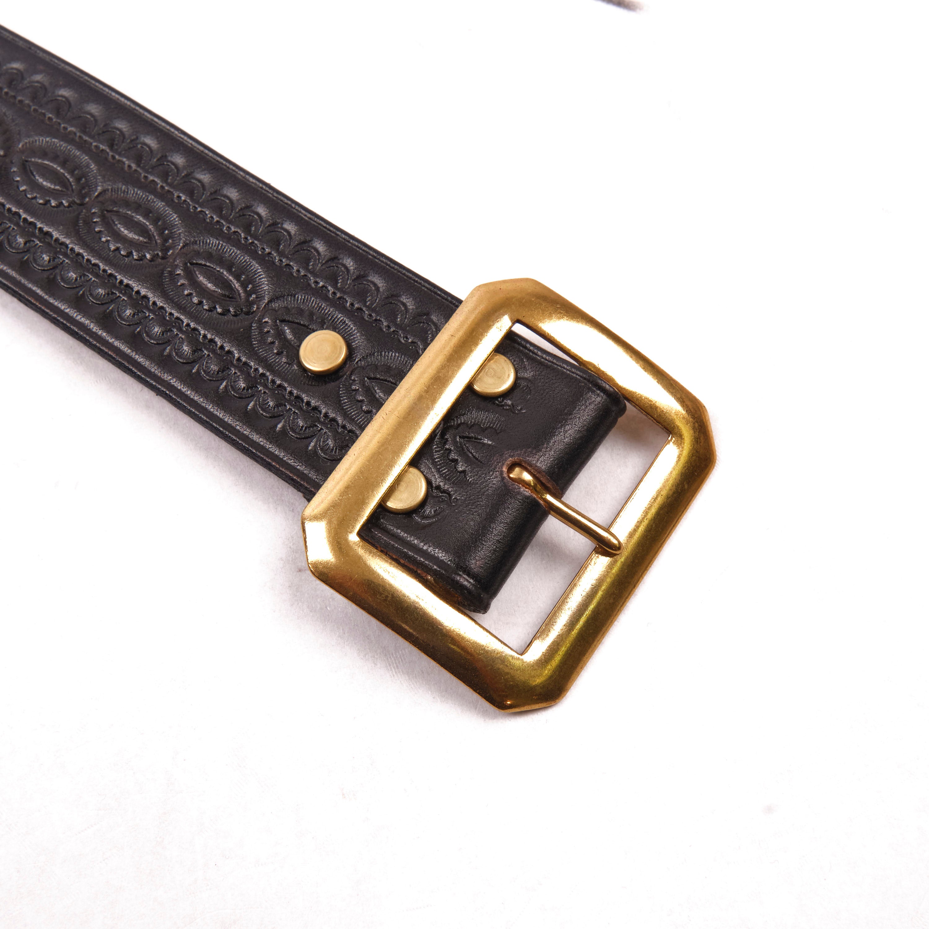Codina Leather - NOS Vintage Brass Buckle Embossed Belt Black