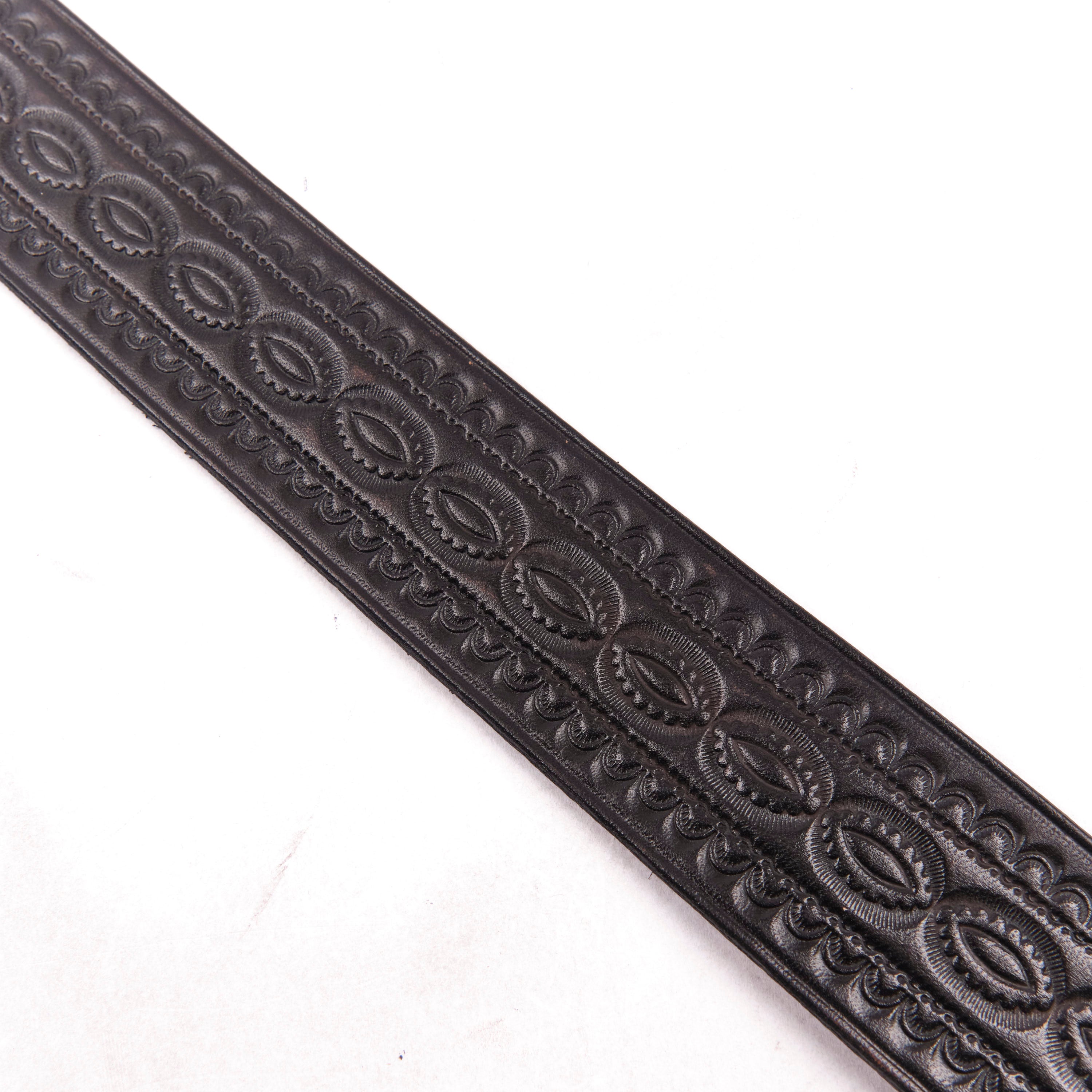 Codina Leather - NOS Vintage Brass Buckle Embossed Belt Black