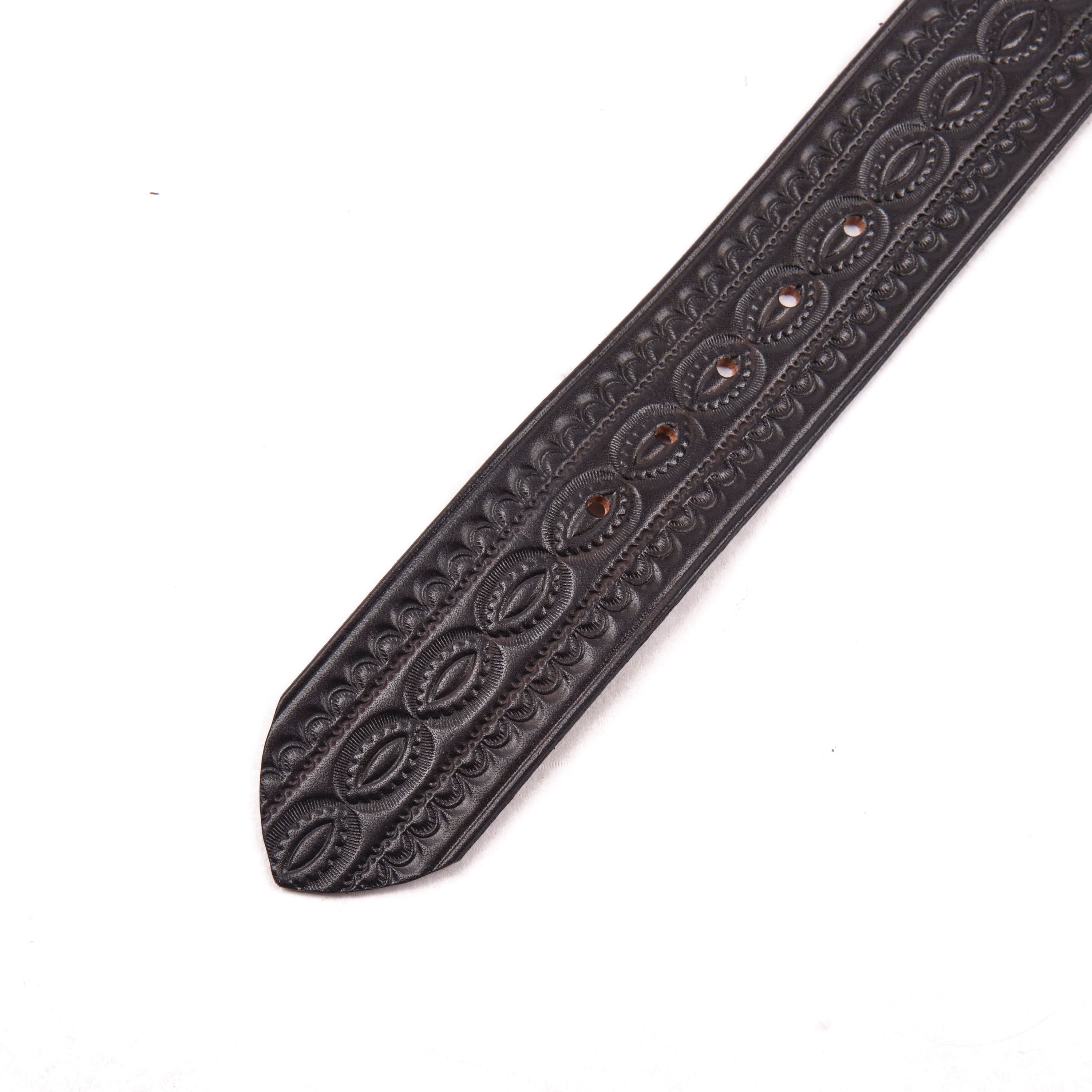 Codina Leather - NOS Vintage Brass Buckle Embossed Belt Black